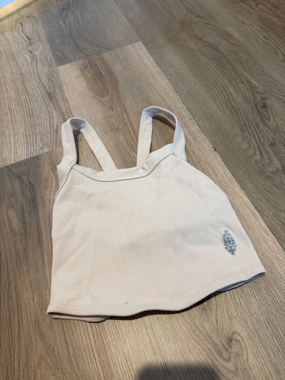 FP Movement by Free People Cream Ribbed Tank Top with Subtle Gray Logo